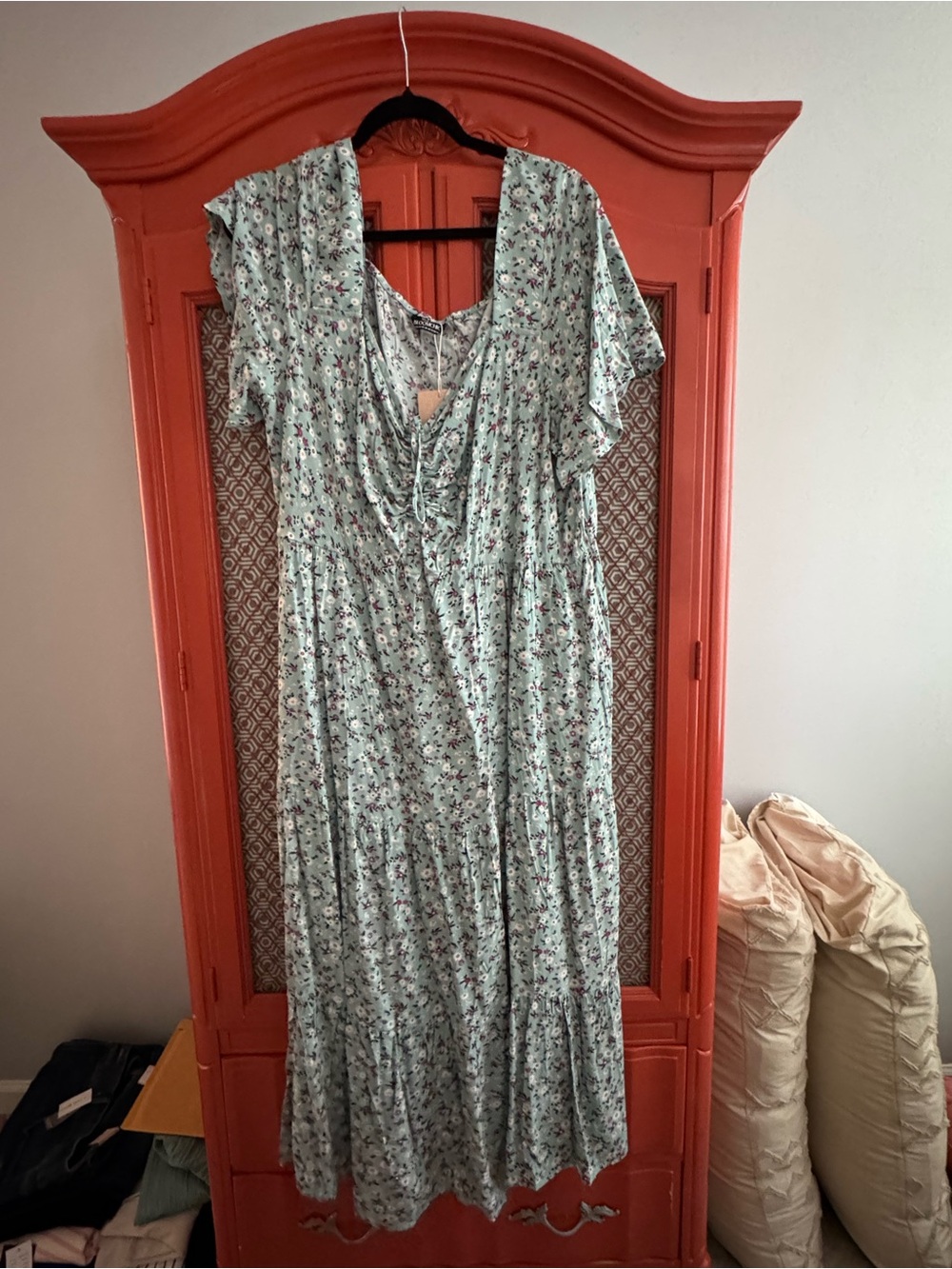 BloomChic Mint Blue Floral Maxi Dress with Ruffle Sleeves - Picture 1 of 3